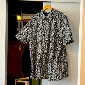 King size Pineapple Blue short sleeve button up